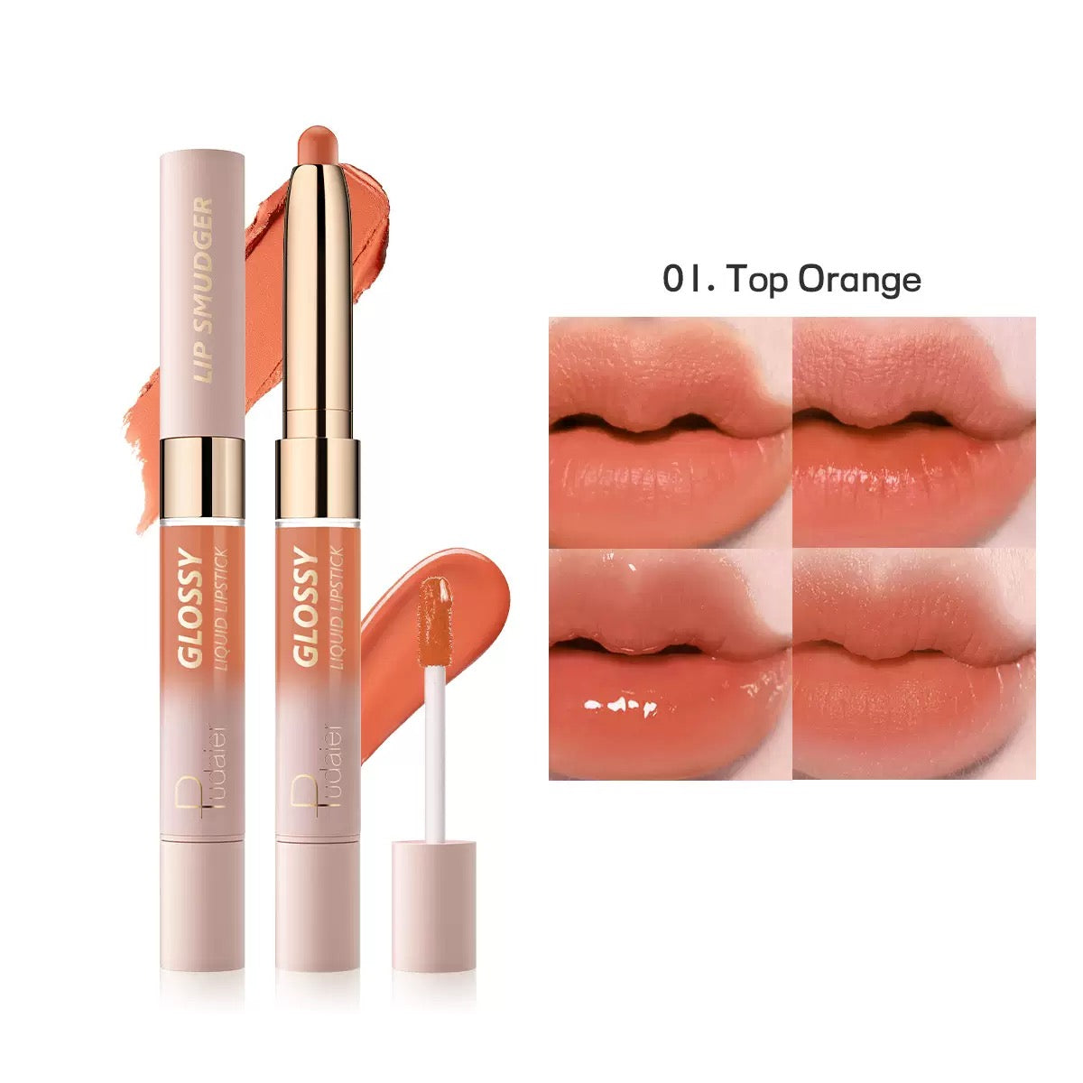 Pudaier Dual-ended Lip Smudger & Glossy Liquid Lipstick 2N1 Color #01 Top Orange