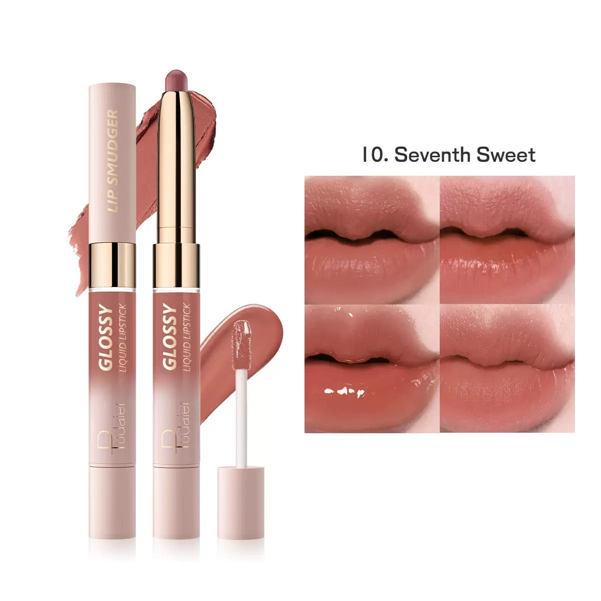 Pudaier Dual-ended Lip Smudger & Glossy Liquid Lipstick 2N1 Color #10 Seventh Sweet