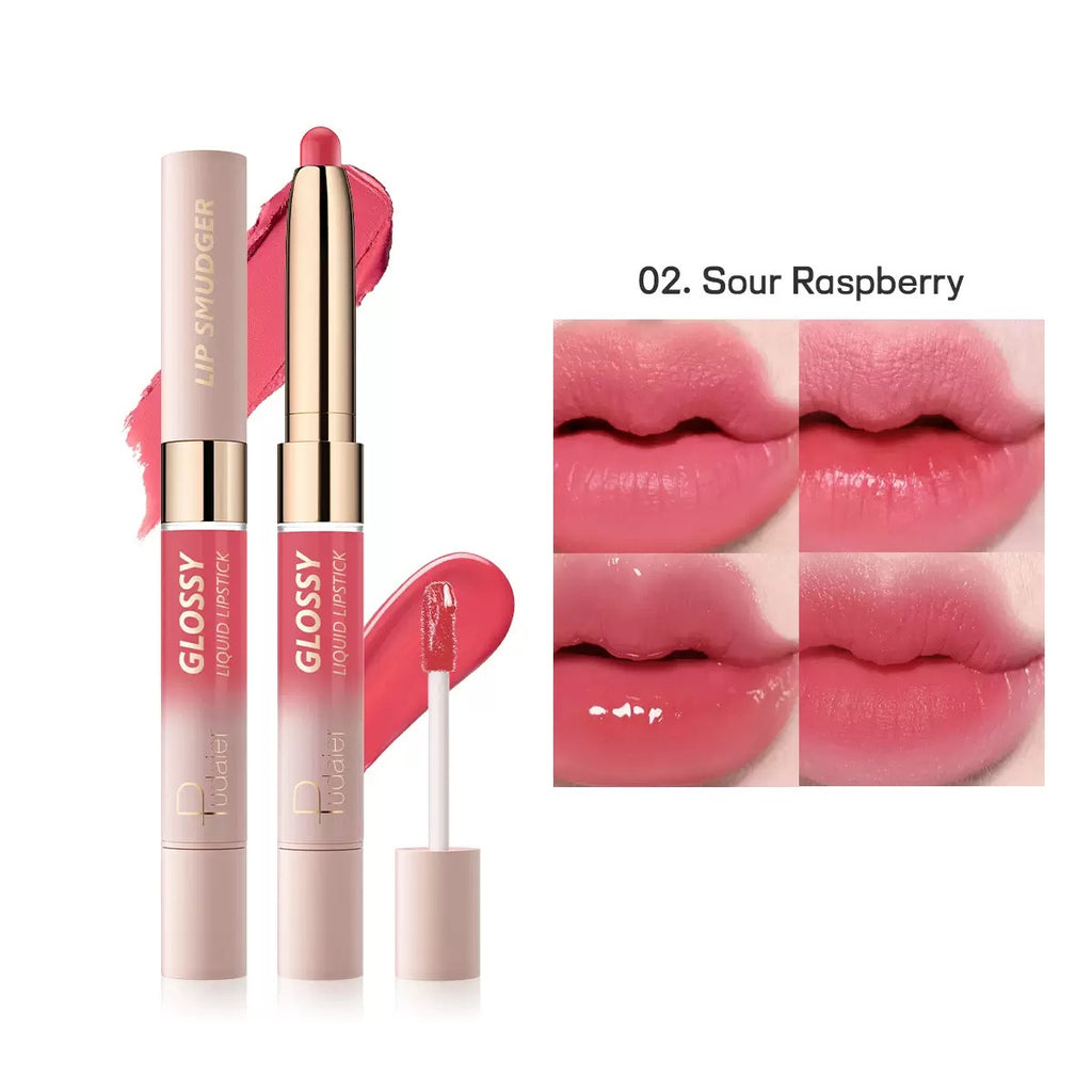 Pudaier Dual-ended Lip Smudger & Glossy Liquid Lipstick 2N1 Color #02 Sour Raspberry