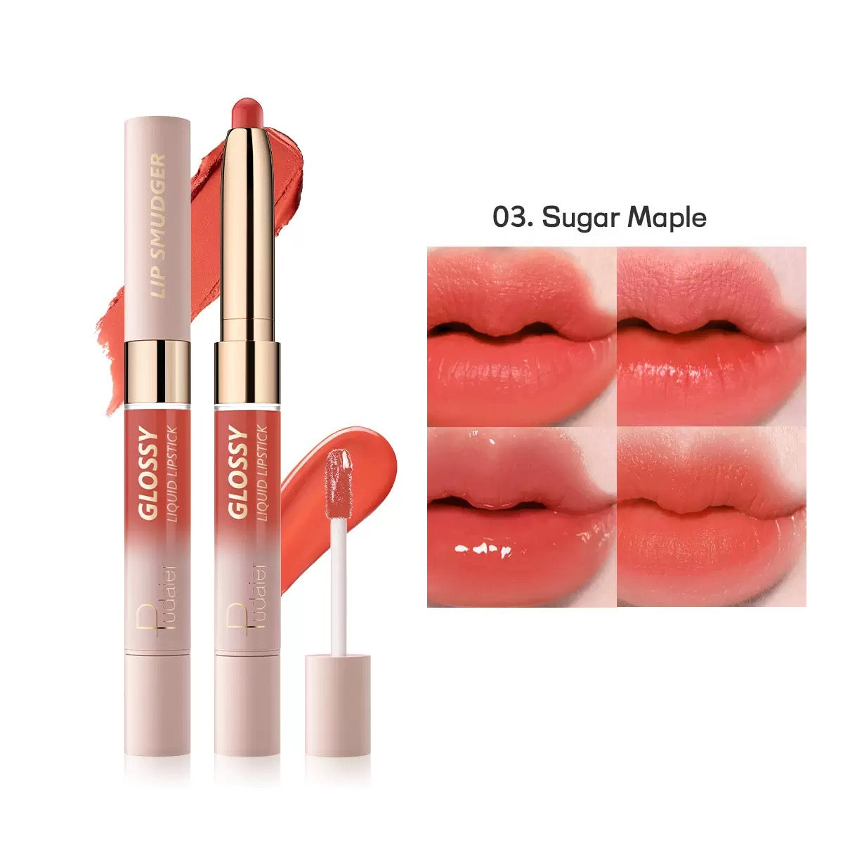 Pudaier Dual-ended Lip Smudger & Glossy Liquid Lipstick 2N1 Color #03 Sugar Maple
