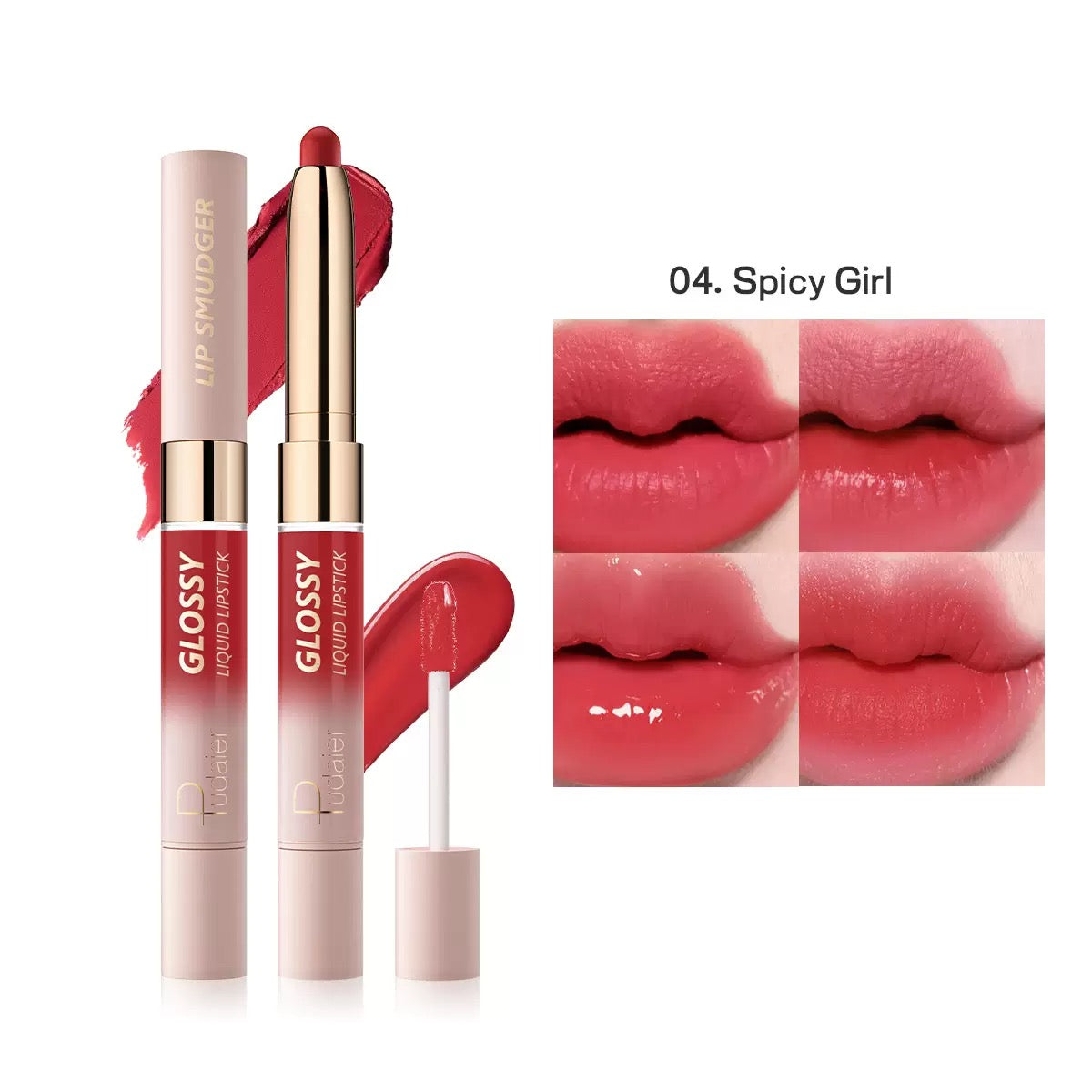 Pudaier Dual-ended Lip Smudger & Glossy Liquid Lipstick 2N1 Color #04 Spicy Girl