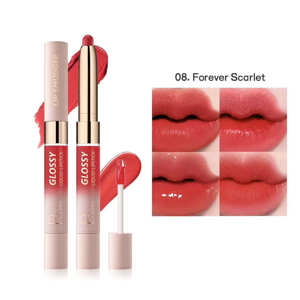 Pudaier Dual-ended Lip Smudger & Glossy Liquid Lipstick 2N1 Color #08 Forever Scarlet
