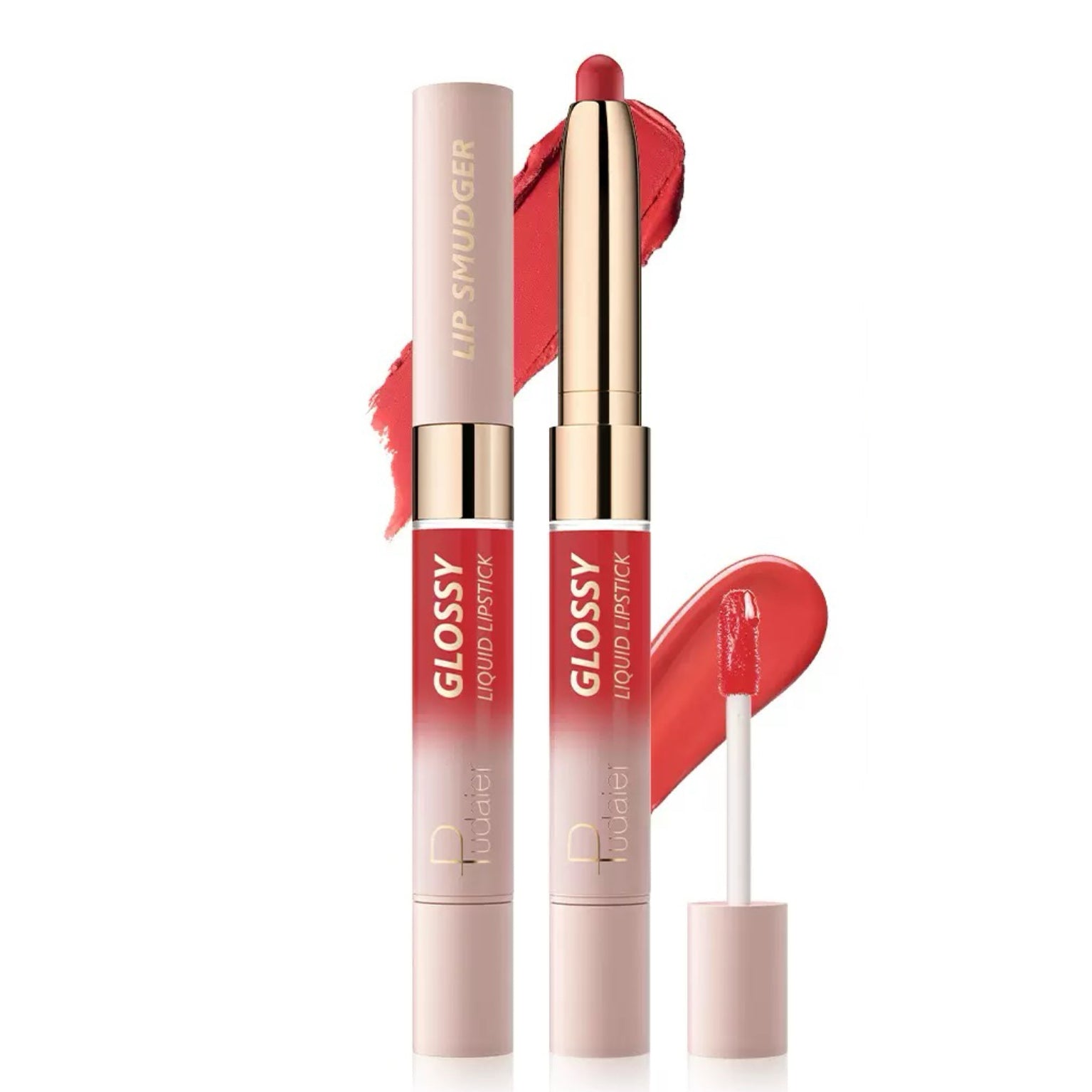 Pudaier Dual-ended Lip Smudger & Glossy Liquid Lipstick 2N1 Color #08 Forever Scarlet